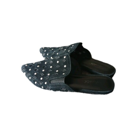 Splendid Womens 8 Linna Studded Black Suede Pointed Toe Slip On Flat Mules Glam - Picture 3 of 7